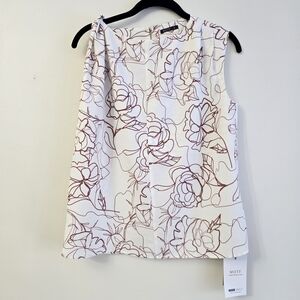 MOTF White Sleeveless Top with Brown Floral Line Art
